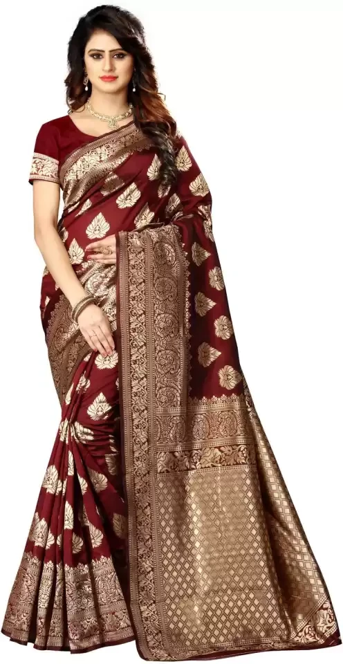 Self Design Kanjivaram Poly Silk Saree  (Maroon)