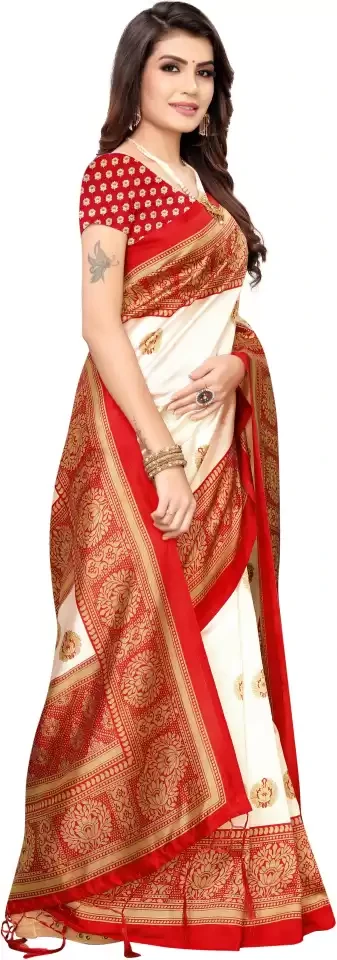Printed Daily Wear Art Silk Saree  (Red)